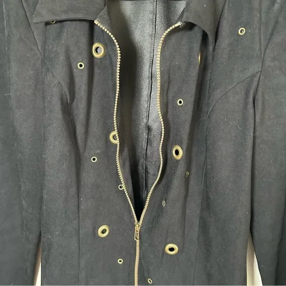 Joseph Ribkoff Black Zip Jacket Rivet Designs Size 8 - Picture 6 of 7